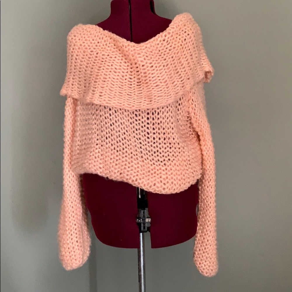Soft peach open knit sweater